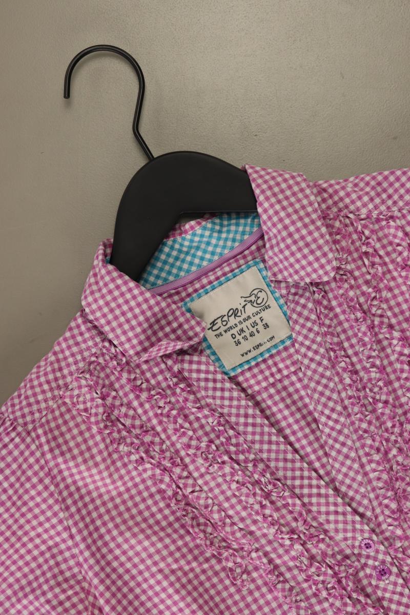 Esprit Rüschenbluse Gr. 36 kariert Kurzarm lila aus Baumwolle - Image 3