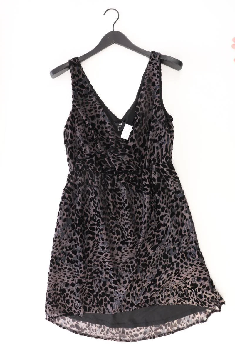 H&M Abendkleid mit Samtdruck Gr. 40 mit Tierdruck Träger grau aus Viskose