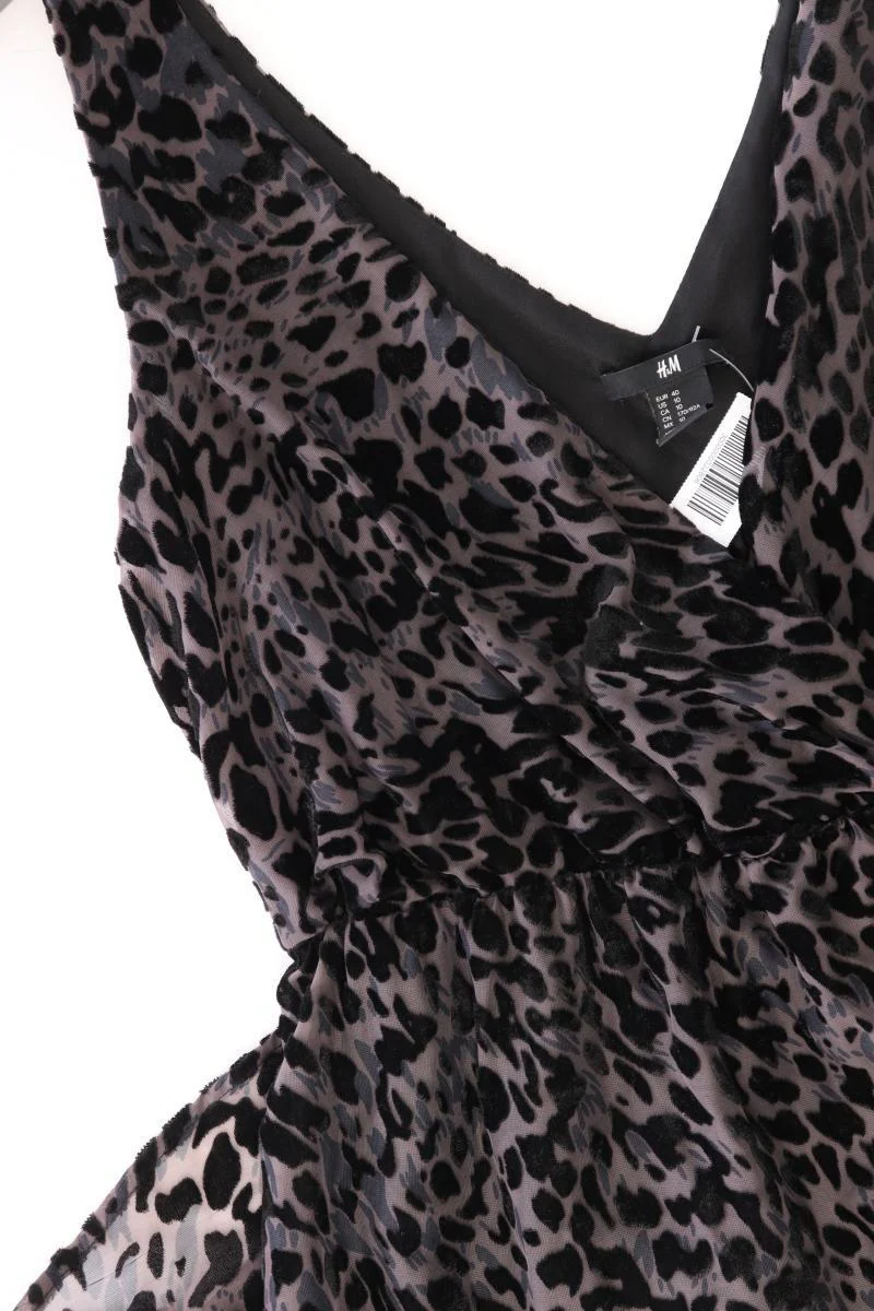 H&M Abendkleid mit Samtdruck Gr. 40 mit Tierdruck Träger grau aus Viskose - Image 4