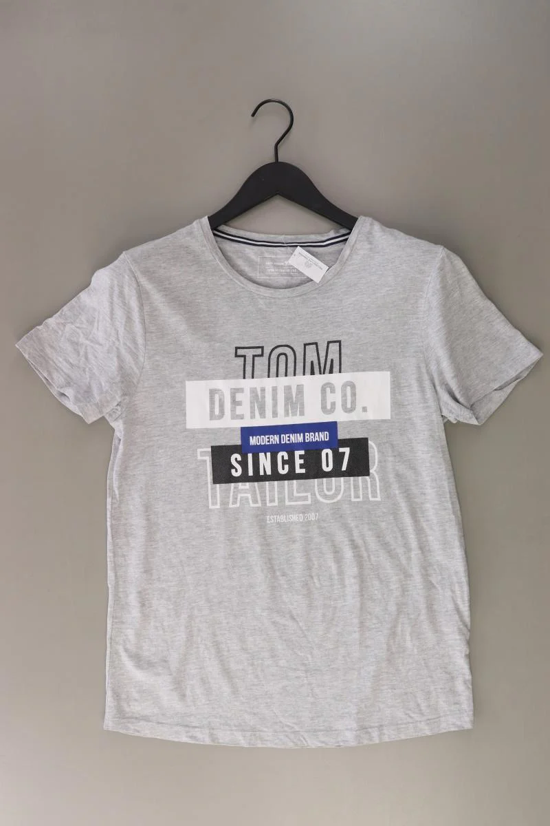 Tom Tailor (Denim) Printshirt für Herren Gr. M Kurzarm grau aus Baumwolle