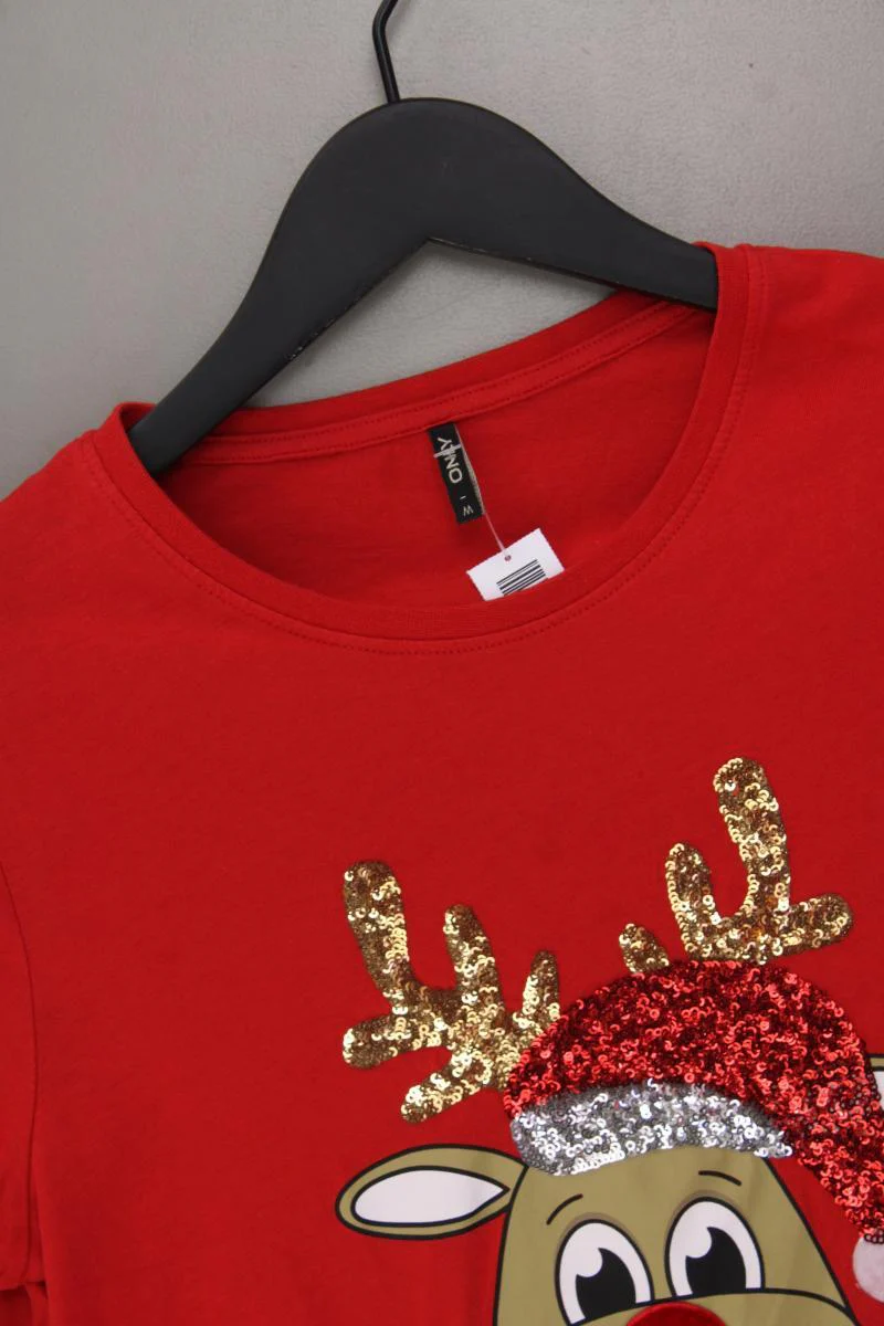Only Weihnachtsshirt Gr. M Kurzarm mit Pailletten rot - Image 2