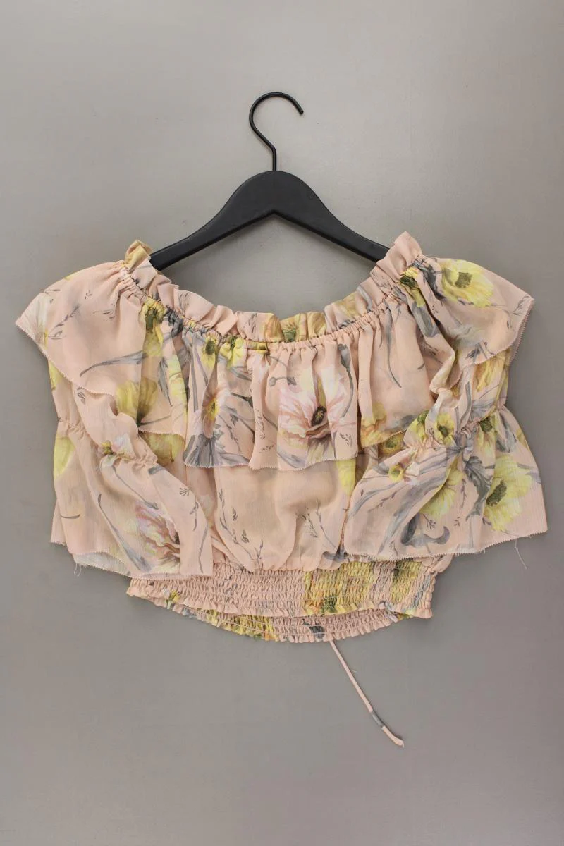 H&M Crop Bluse Gr. 42 mit Blumenmuster 3/4 Ärmel mit Carmen-Ausschnitt rosa - Image 4