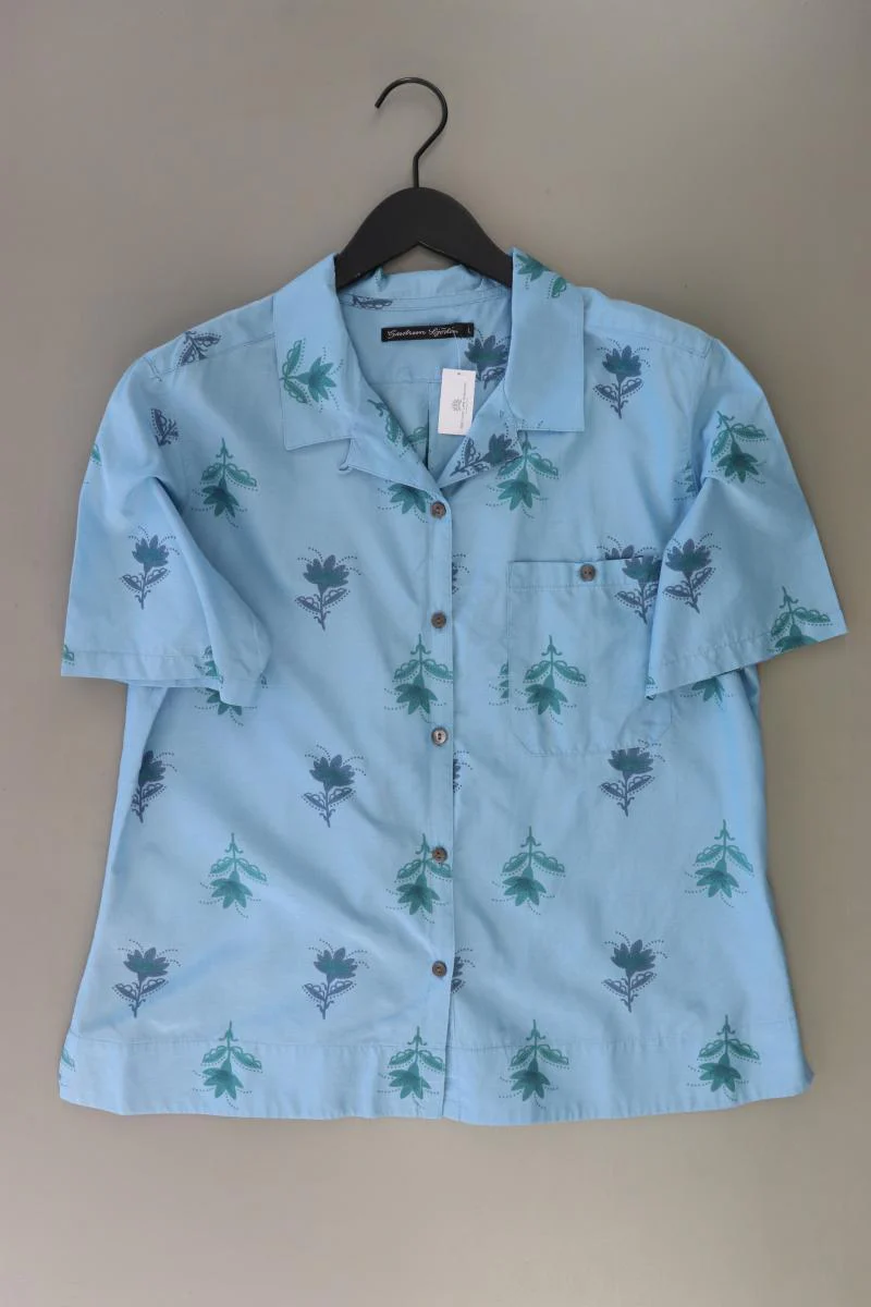 Gudrun Sjöden Bluse mit Seide Gr. L mit Blumenmuster neuwertig Kurzarm blau