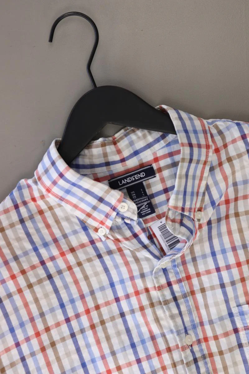Lands' End Karohemd für Herren Gr. L kariert Kurzarm blau aus Baumwolle - Image 3