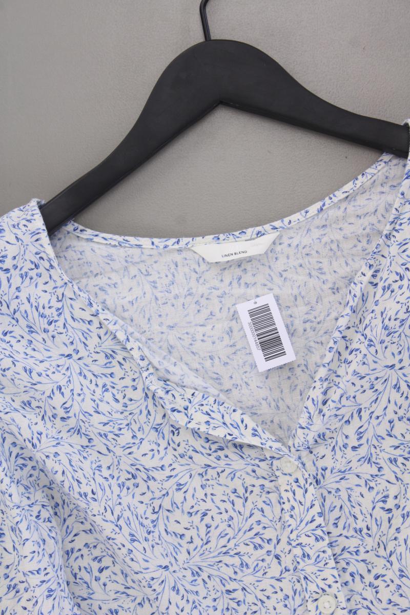 H&M Bluse mit Leinen Gr. 46 mit Blumenmuster 3/4 Ärmel blau - Image 2