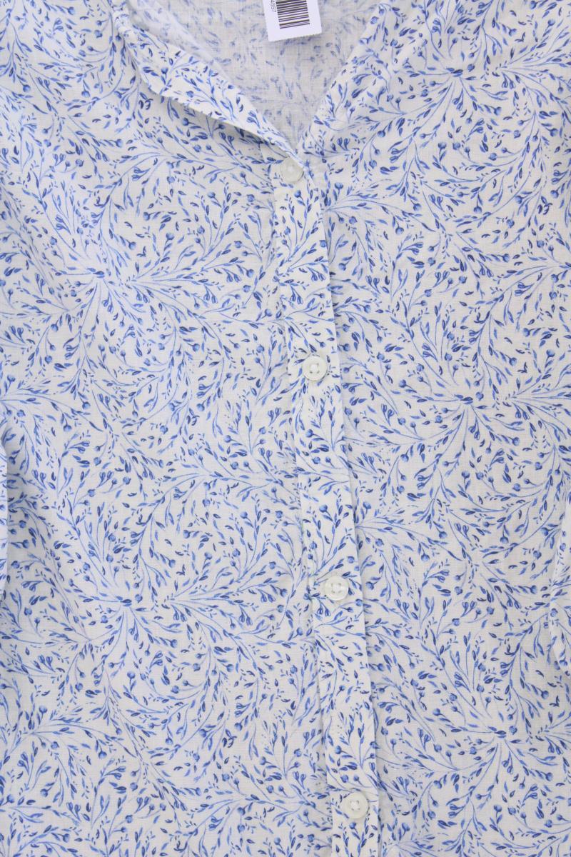 H&M Bluse mit Leinen Gr. 46 mit Blumenmuster 3/4 Ärmel blau - Image 3