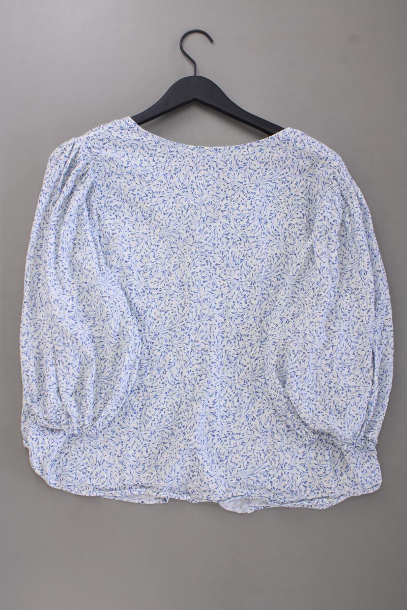 H&M Bluse mit Leinen Gr. 46 mit Blumenmuster 3/4 Ärmel blau - Image 4