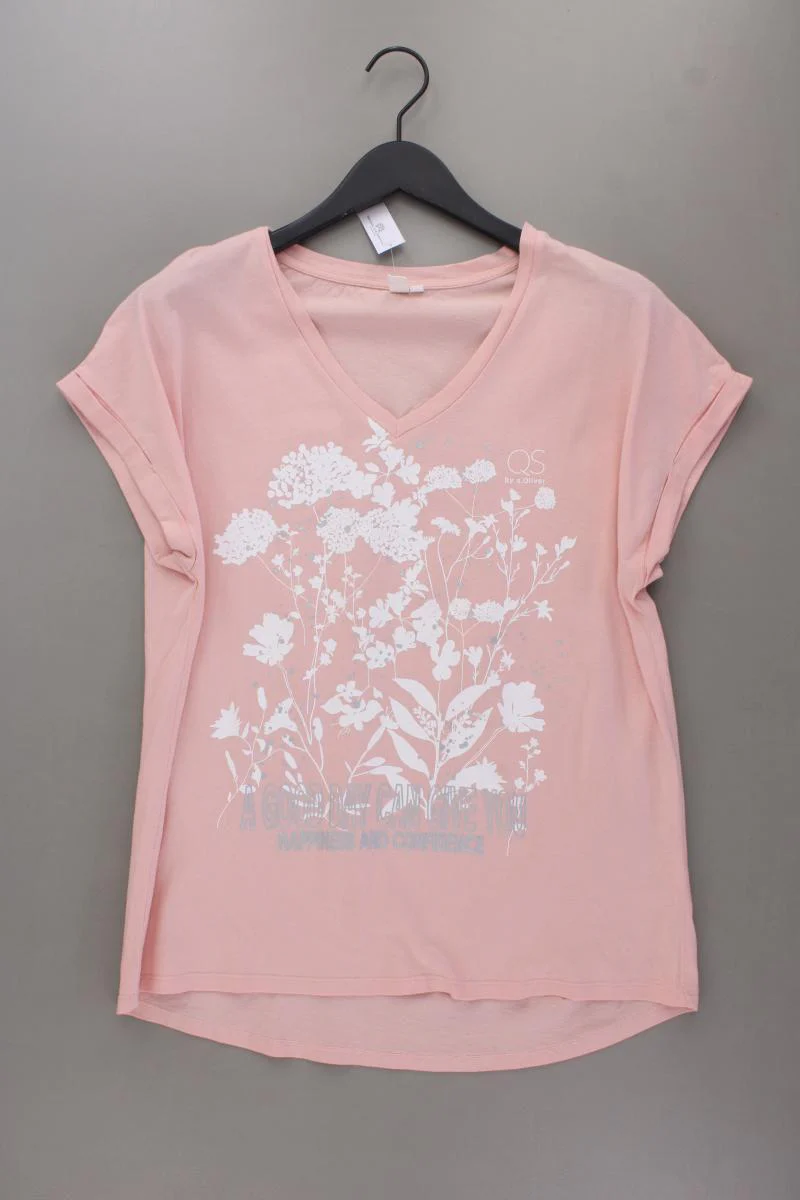 QS by s.Oliver Shirt mit V-Ausschnitt Gr. XL Kurzarm rosa aus Baumwolle