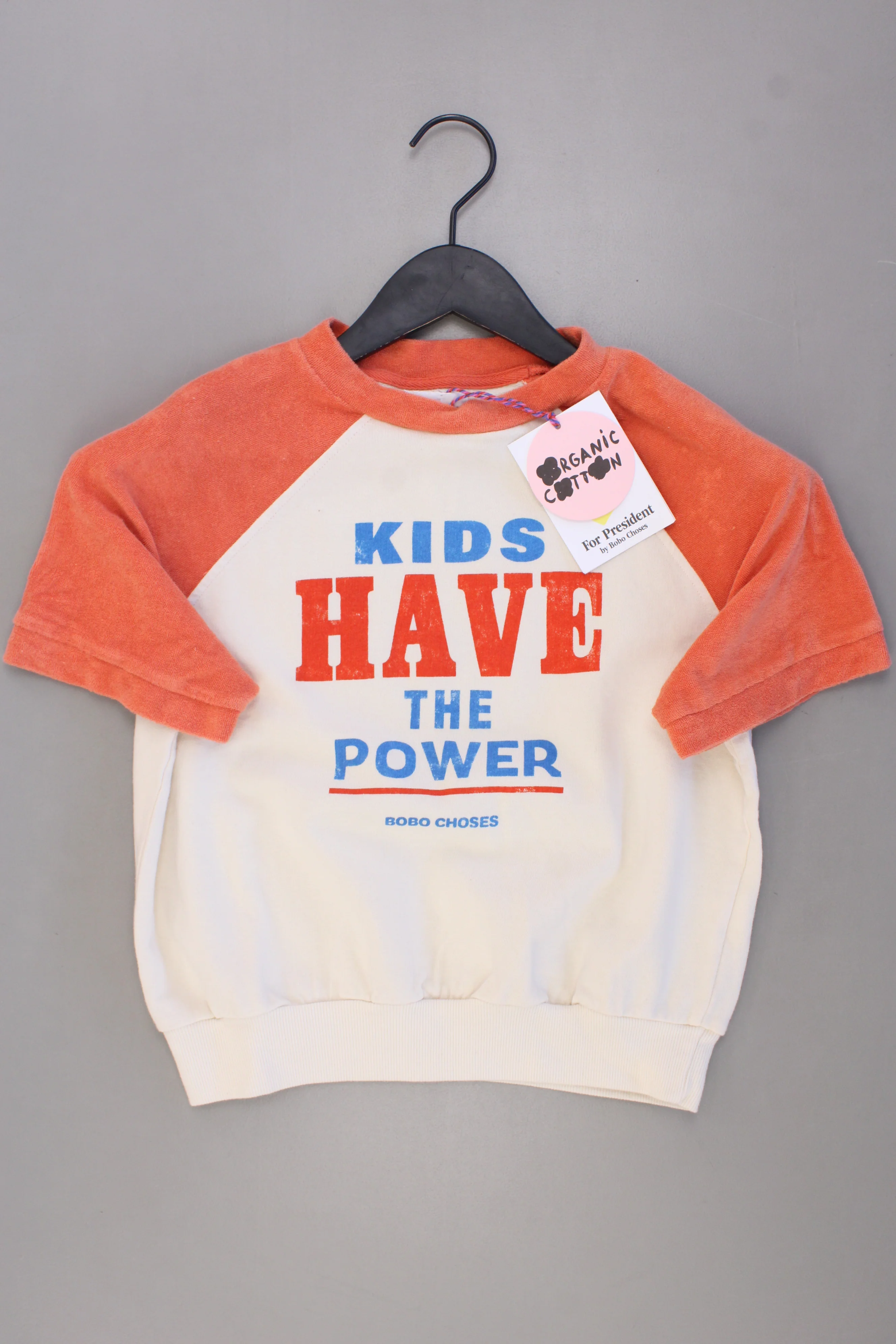 Bobo Choses Kinder T-Shirt Bio Baumwolle mit Aufdruck "Kids have the power" orange Größe 6-7 Jahre, 122cm neu mit Etikett