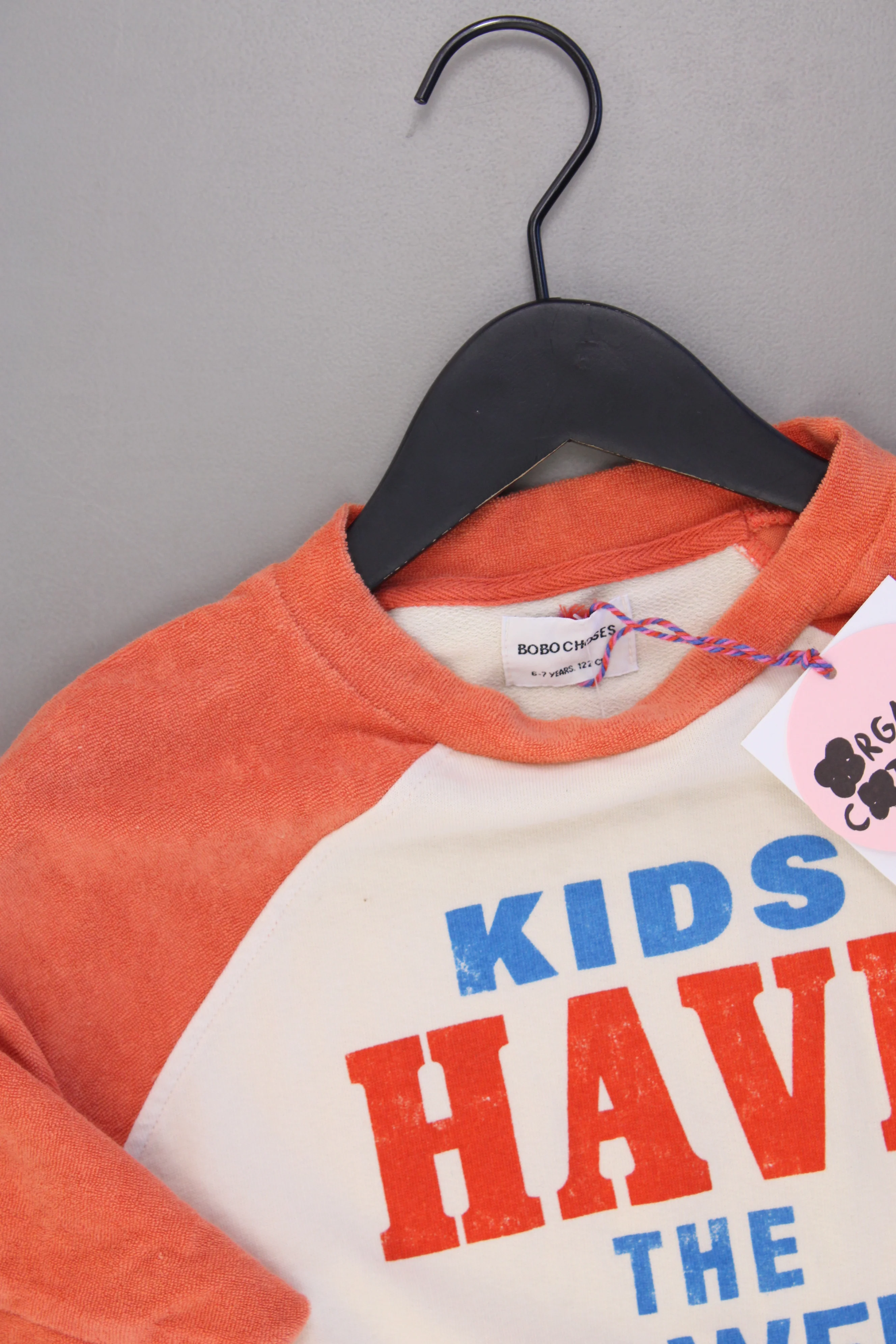 Bobo Choses Kinder T-Shirt Bio Baumwolle mit Aufdruck "Kids have the power" orange Größe 6-7 Jahre, 122cm neu mit Etikett - Image 2