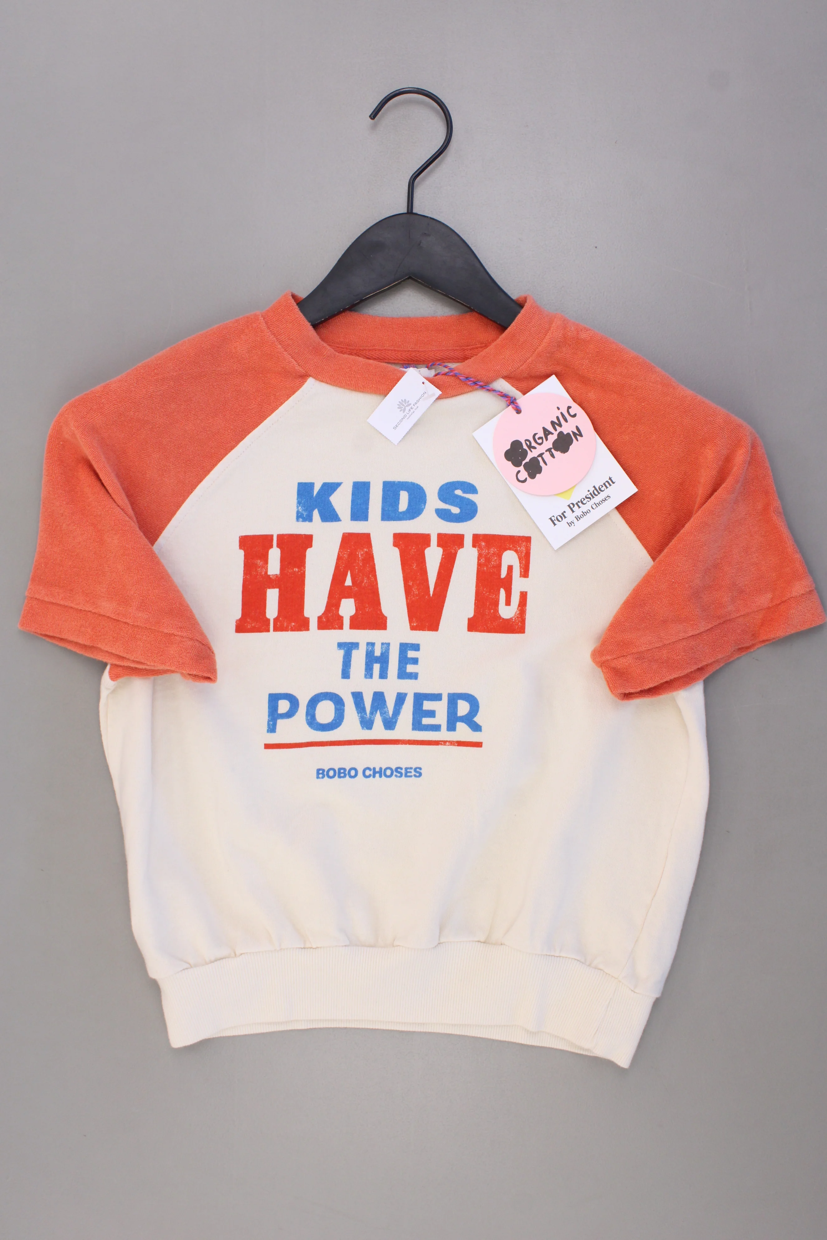 Bobo Choses Kinder T-Shirt Bio Baumwolle mit Aufdruck "Kids have the power" orange Größe 6-7 Jahre, 122cm neu mit Etikett