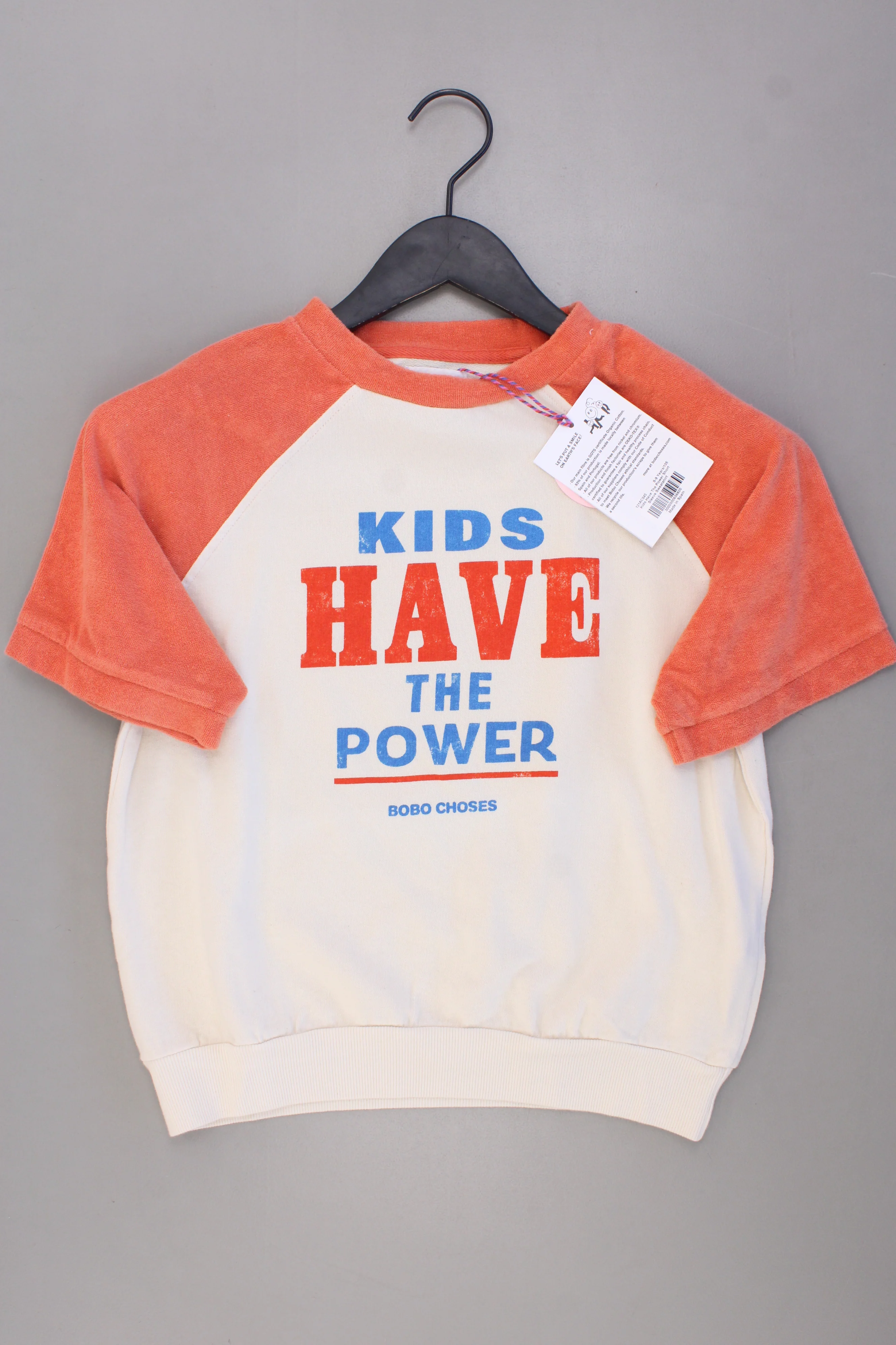 Bobo Choses Kinder T-Shirt Bio Baumwolle mit Aufdruck "Kids have the power" orange Größe 8-9 Jahre, 134cm neu mit Etikett