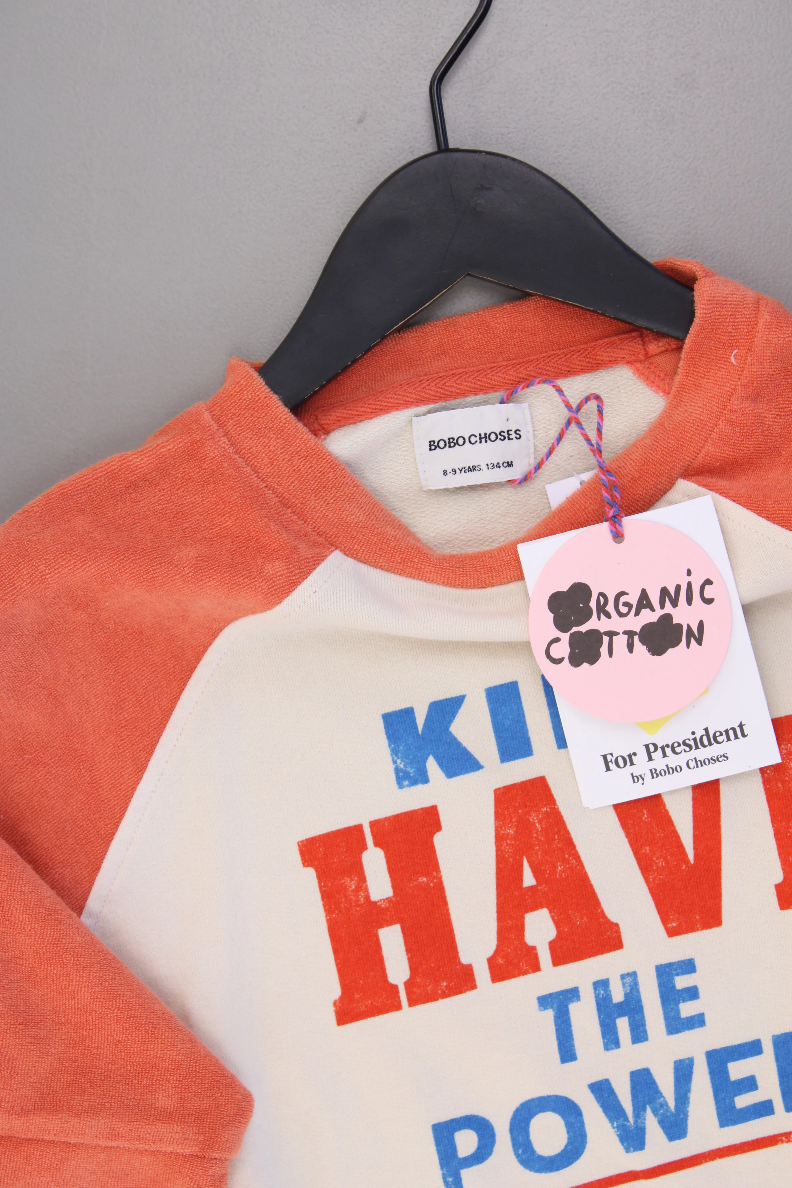 Bobo Choses Kinder T-Shirt Bio Baumwolle mit Aufdruck "Kids have the power" orange Größe 8-9 Jahre, 134cm neu mit Etikett - Image 2